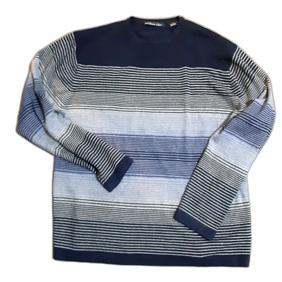 Northern Isles striped navy sweater L acrylic casual pullover - Picture 1 of 2